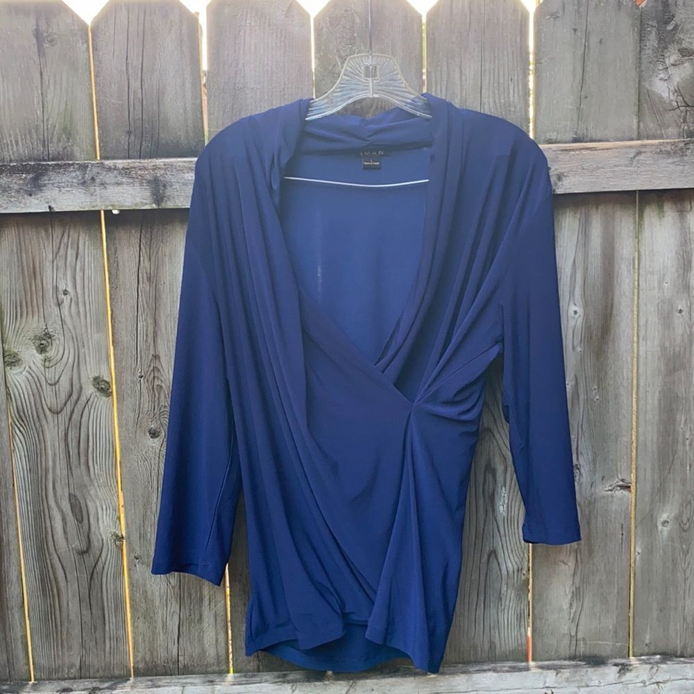 Iman blue wrap top sz. L